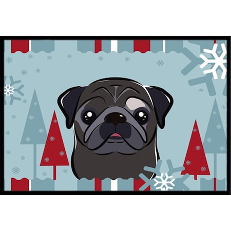 Carolines Treasures Winter Holiday Black Pug Indoor and Outdoor Mat- 18 x 27 in. BB1759MAT